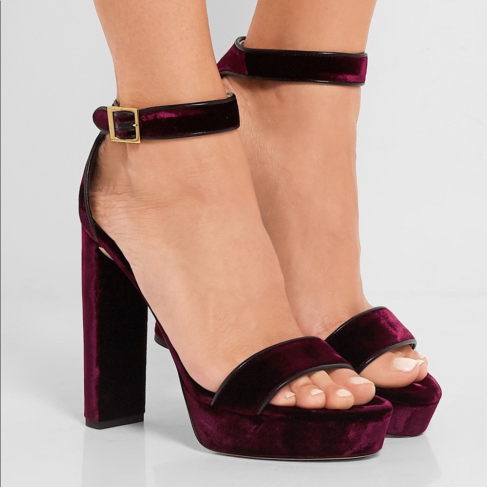 Jimmy Choo Burgundy Velvet Platform Ankle-Strap Heels